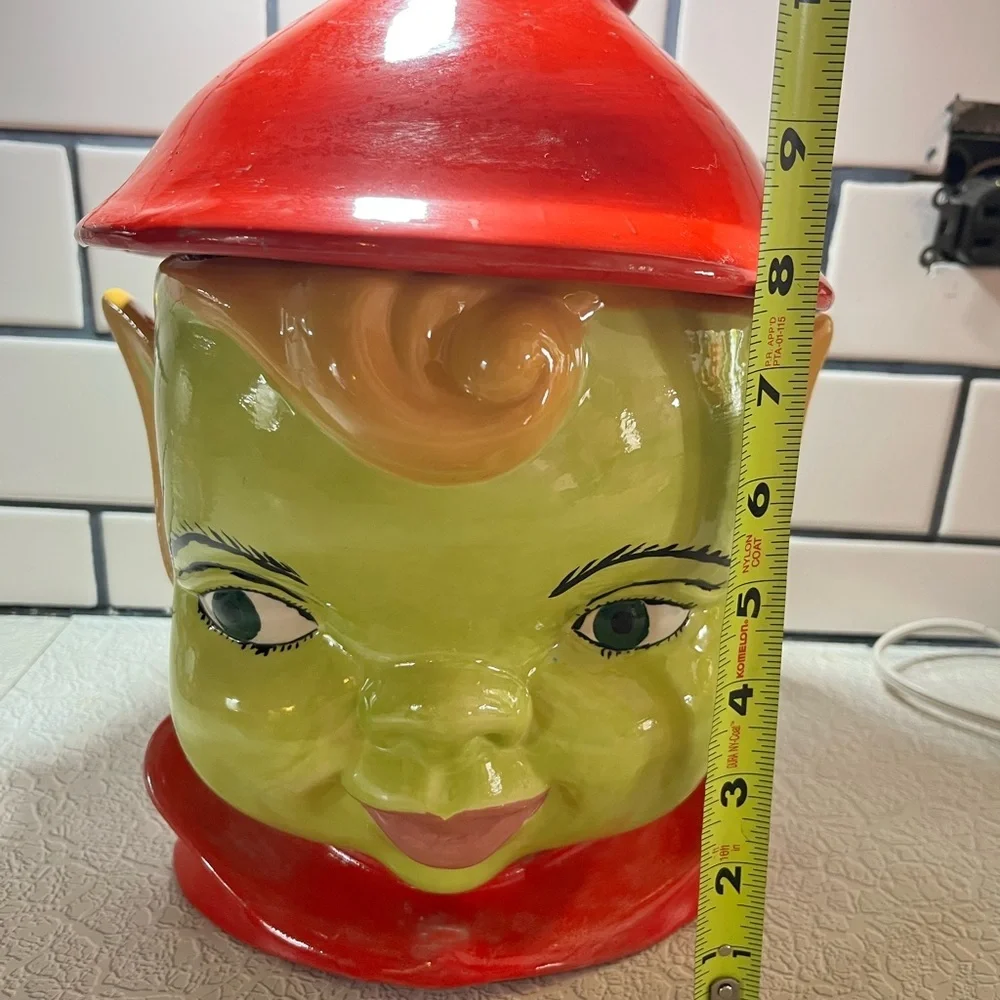 Vintage Orange/red Lime Elf Pixie Fairy Cookie Jar 1960’s Holland Mold Ceramic